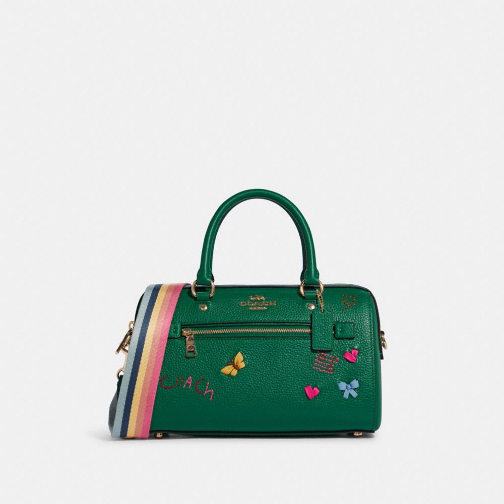 Coach C8280 Rowan Satchel With Diary Embroidery In Green Multi 