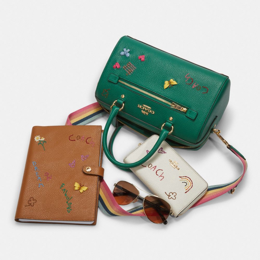 COACH®,Rowan Satchel Bag With Diary Embroidery,,Angle View