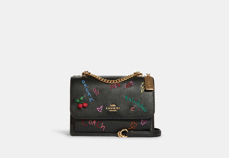 COACH®,KLARE CROSSBODY WITH DIARY EMBROIDERY,Leather,Medium,Gold/Black Multi,Front View