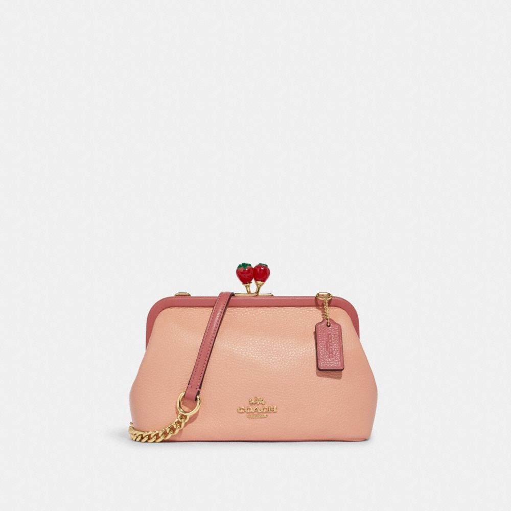 COACH®,NORA KISSLOCK CROSSBODY WITH STRAWBERRY,Gold/Faded Blush/Taffy,Front View