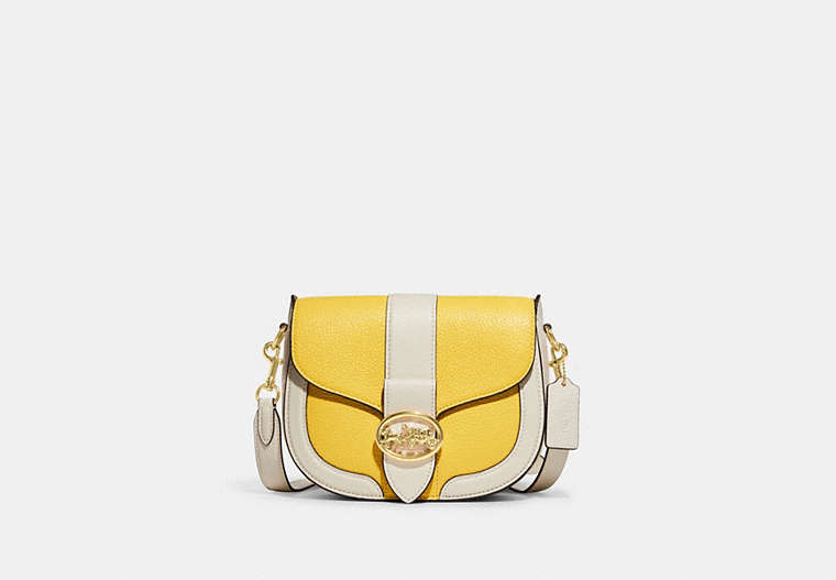 COACH®,GEORGIE SADDLE BAG IN COLORBLOCK,Gold/Retro Yellow/Chalk,Front View