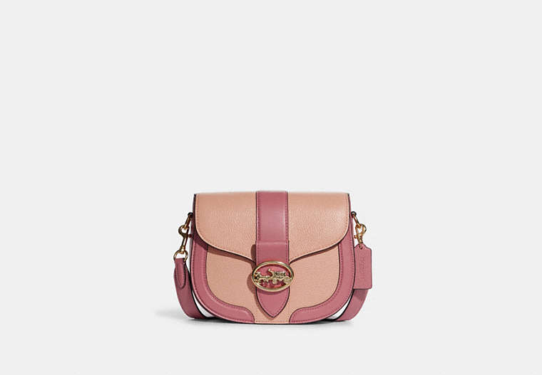 COACH®,GEORGIE SADDLE BAG IN COLORBLOCK,Gold/Faded Blush/Taffy,Front View