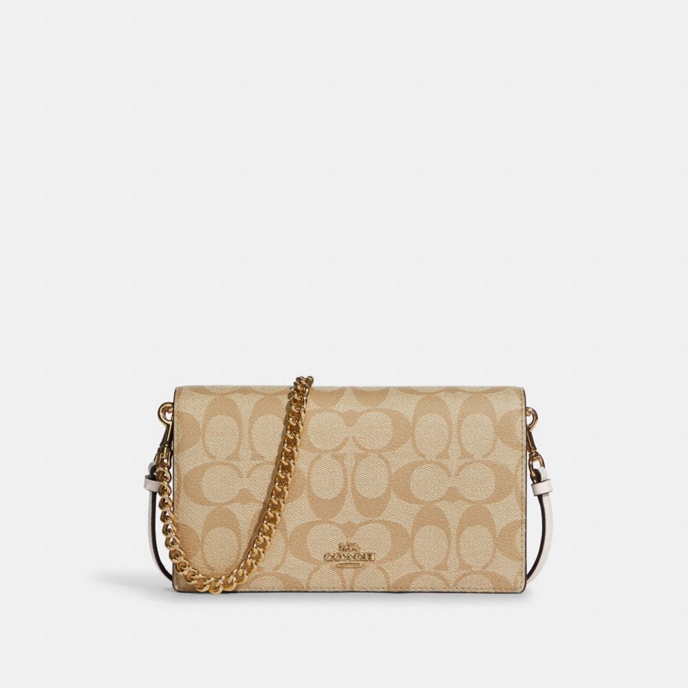 COACH®  Anna Foldover Clutch Crossbody With Chain In Signature Canvas