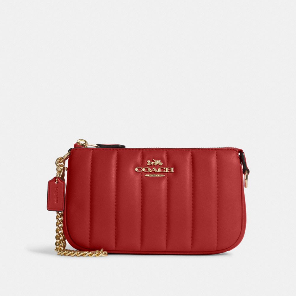 COACH®,NOLITA 19 WITH CHAIN WITH LINEAR QUILTING,Novelty Leather,Small,Gold/Red Apple,Front View