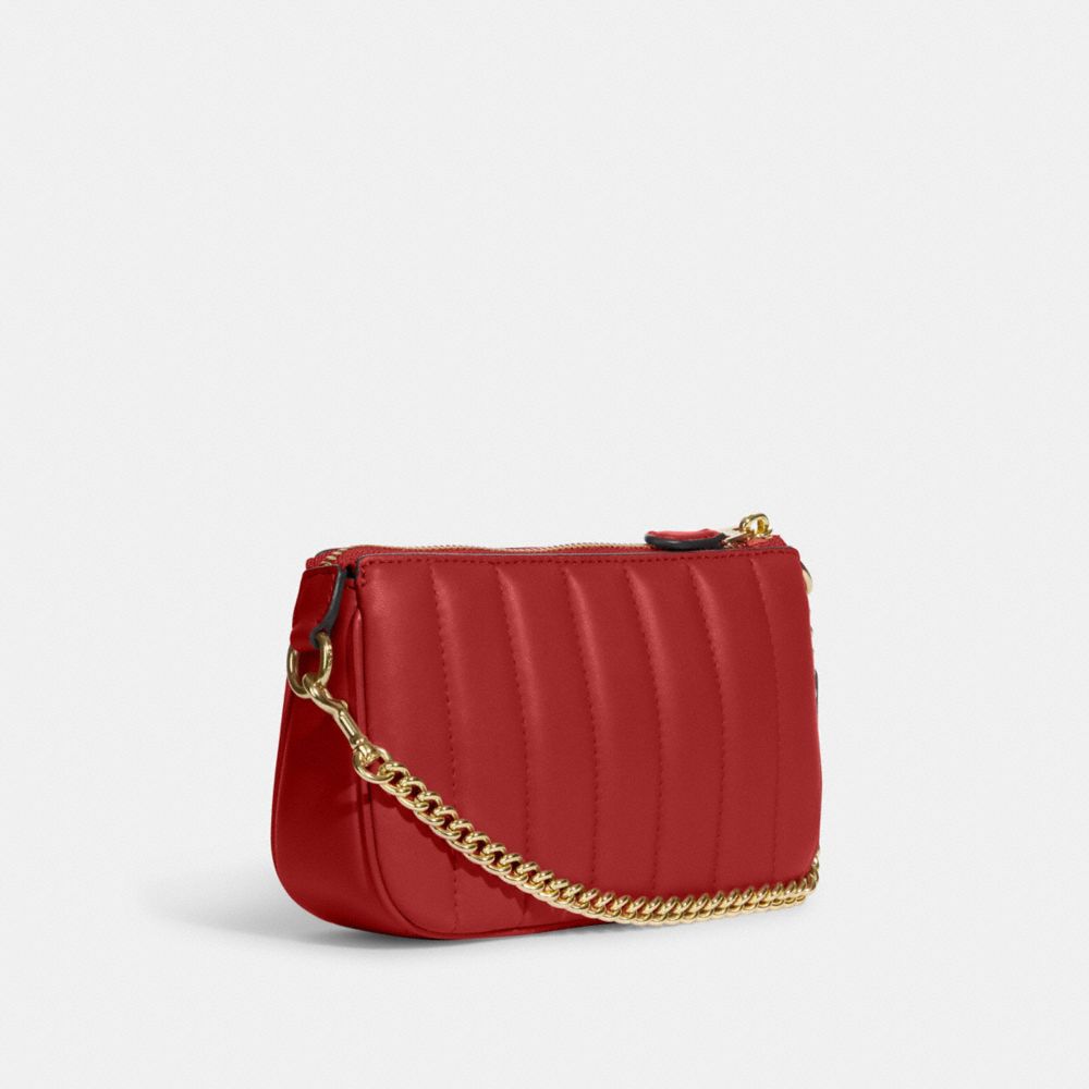 COACH®,NOLITA 19 WITH CHAIN WITH LINEAR QUILTING,Novelty Leather,Small,Gold/Red Apple,Angle View