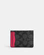 COACH®,MAGNETIC CARD CASE IN COLORBLOCK SIGNATURE CANVAS WITH COACH PATCH,Mini,Gunmetal/Charcoal/Denim Multi,Back View