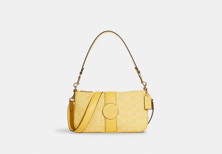 COACH®,LONNIE BAGUETTE IN SIGNATURE JACQUARD,Jacquard,Large,Gold/Retro Yellow,Front View image number 0