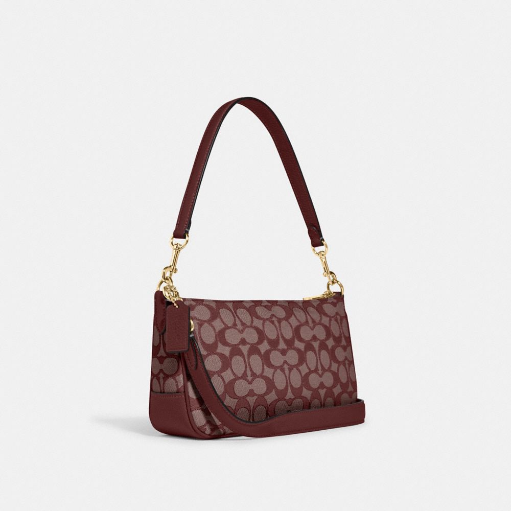 COACH®,LONNIE BAGUETTE IN SIGNATURE JACQUARD,Non Leather,Large,Gold/Wine,Angle View
