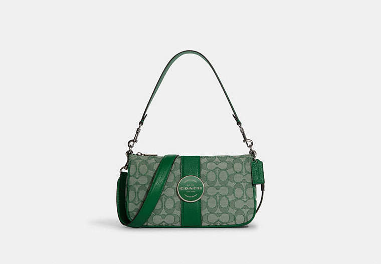 COACH®,LONNIE BAGUETTE IN SIGNATURE JACQUARD,Jacquard,Large,Silver/Green,Front View