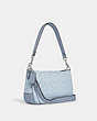 COACH®,LONNIE BAGUETTE IN SIGNATURE JACQUARD,Jacquard,Large,Silver/Marble Blue,Angle View