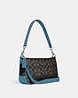 COACH®,LONNIE BAGUETTE IN SIGNATURE JACQUARD,Jacquard,Large,Silver/Black Smoke/Pacific Blue,Angle View