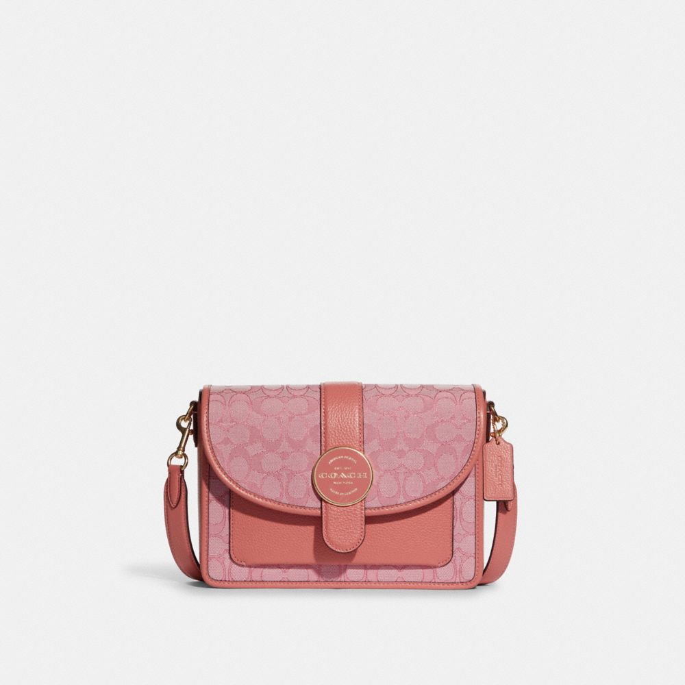 COACH®,LONNIE CROSSBODY IN SIGNATURE JACQUARD,Non Leather,Large,Gold/Taffy,Front View