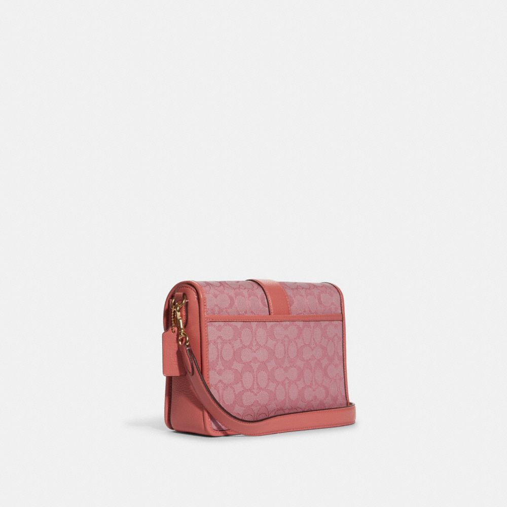 COACH®,LONNIE CROSSBODY IN SIGNATURE JACQUARD,Non Leather,Large,Gold/Taffy,Angle View