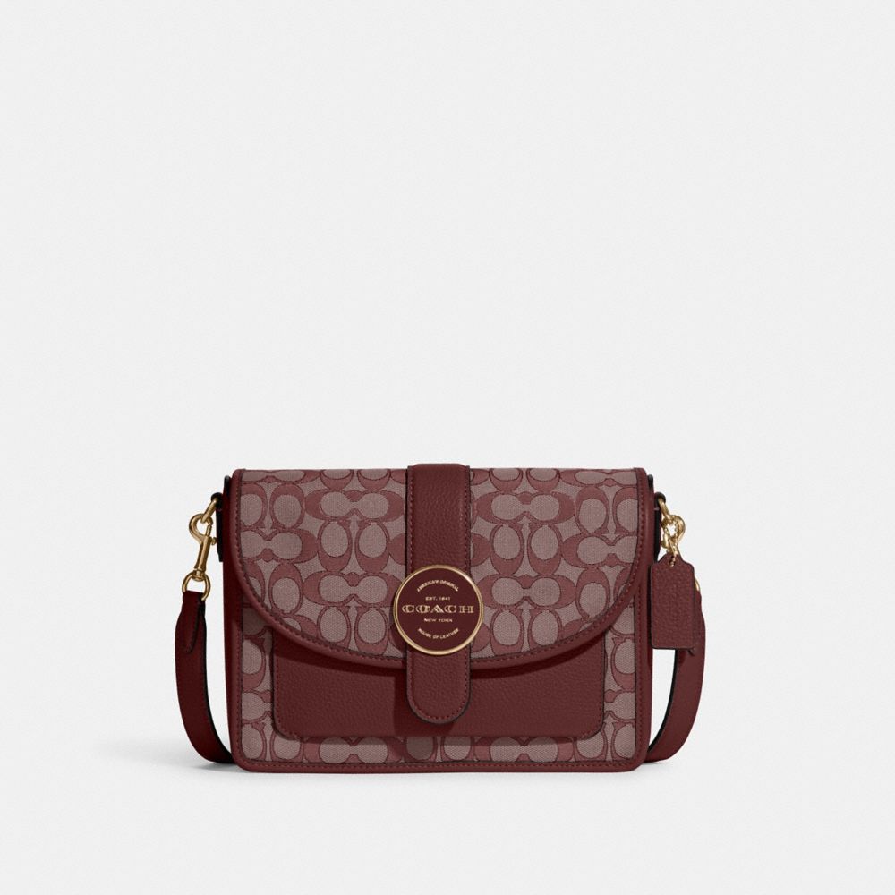 Coach Signature Monogram Jacquard Fabric Leather Crossbody Bag