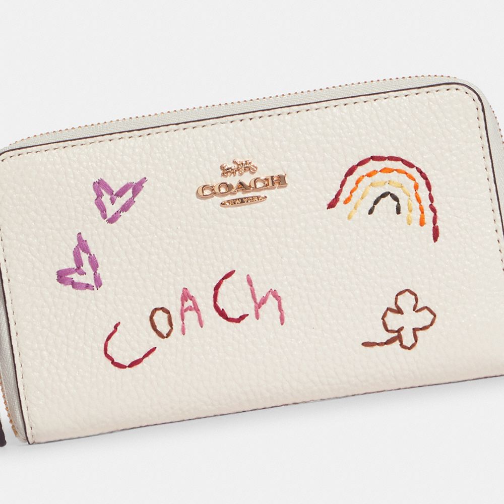 COACH®,Medium Id Zip Wallet With Diary Embroidery,,Detail View
