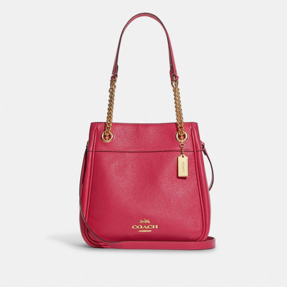 COACH®,CAMMIE CHAIN BUCKET BAG,Large,Gold/Bold Pink,Front View
