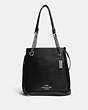 COACH®,CAMMIE CHAIN BUCKET BAG,Pebbled Leather,Large,Gunmetal/Black,Front View