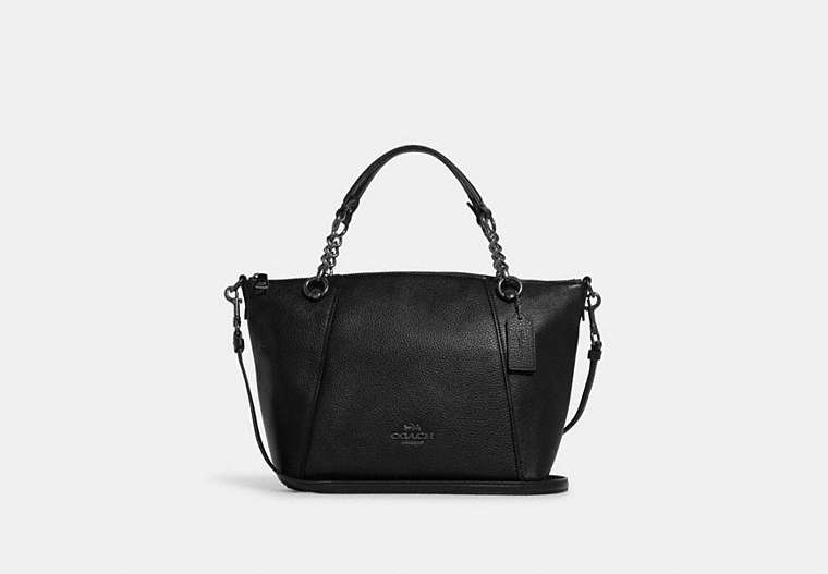 COACH®,KACEY CHAIN SATCHEL BAG,Pebbled Leather,Medium,Gunmetal/Black,Front View