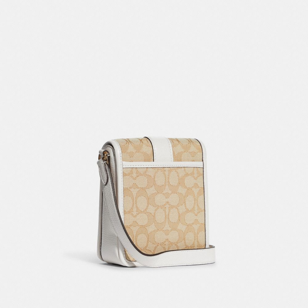 COACH®,NORTH/SOUTH LONNIE CROSSBODY IN SIGNATURE JACQUARD,Mini,Gold/Light Khaki Chalk,Angle View