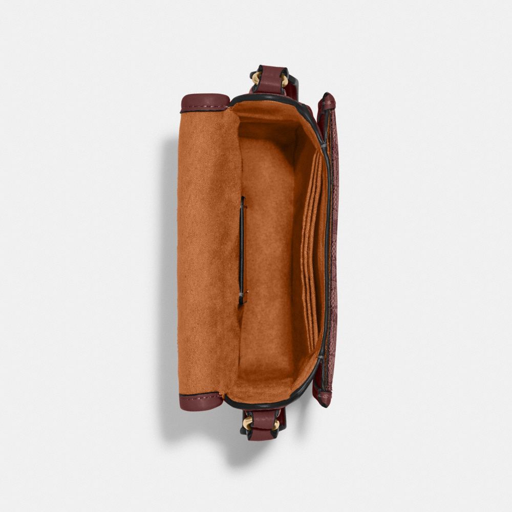 COACH®,PORTÉ-CROISÉ NORD/SUD LONNIE EN JACQUARD SIGNATURE,Or/Rouge vin multi,Inside View,Top View