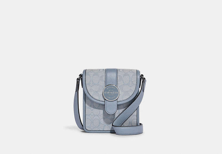 COACH®,NORTH/SOUTH LONNIE CROSSBODY IN SIGNATURE JACQUARD,Jacquard,Mini,Silver/Marble Blue,Front View