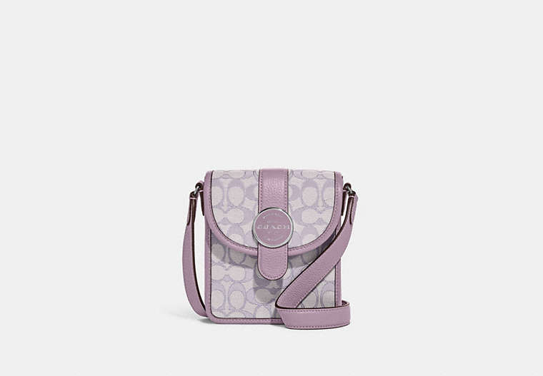 COACH®,NORTH/SOUTH LONNIE CROSSBODY IN SIGNATURE JACQUARD,Jacquard,Mini,Silver/Soft Lilac,Front View
