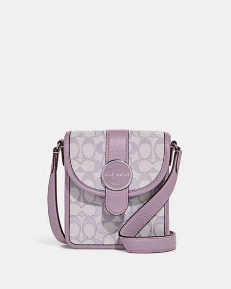 COACH®,NORTH/SOUTH LONNIE CROSSBODY IN SIGNATURE JACQUARD,Jacquard,Mini,Silver/Soft Lilac,Front View