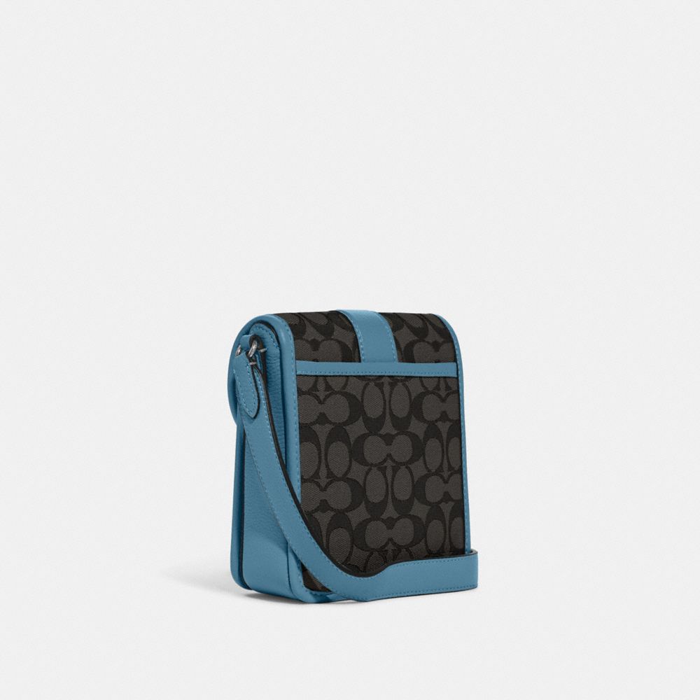 COACH®,NORTH/SOUTH LONNIE CROSSBODY IN SIGNATURE JACQUARD,Jacquard,Mini,Silver/Black Smoke/Pacific Blue,Angle View