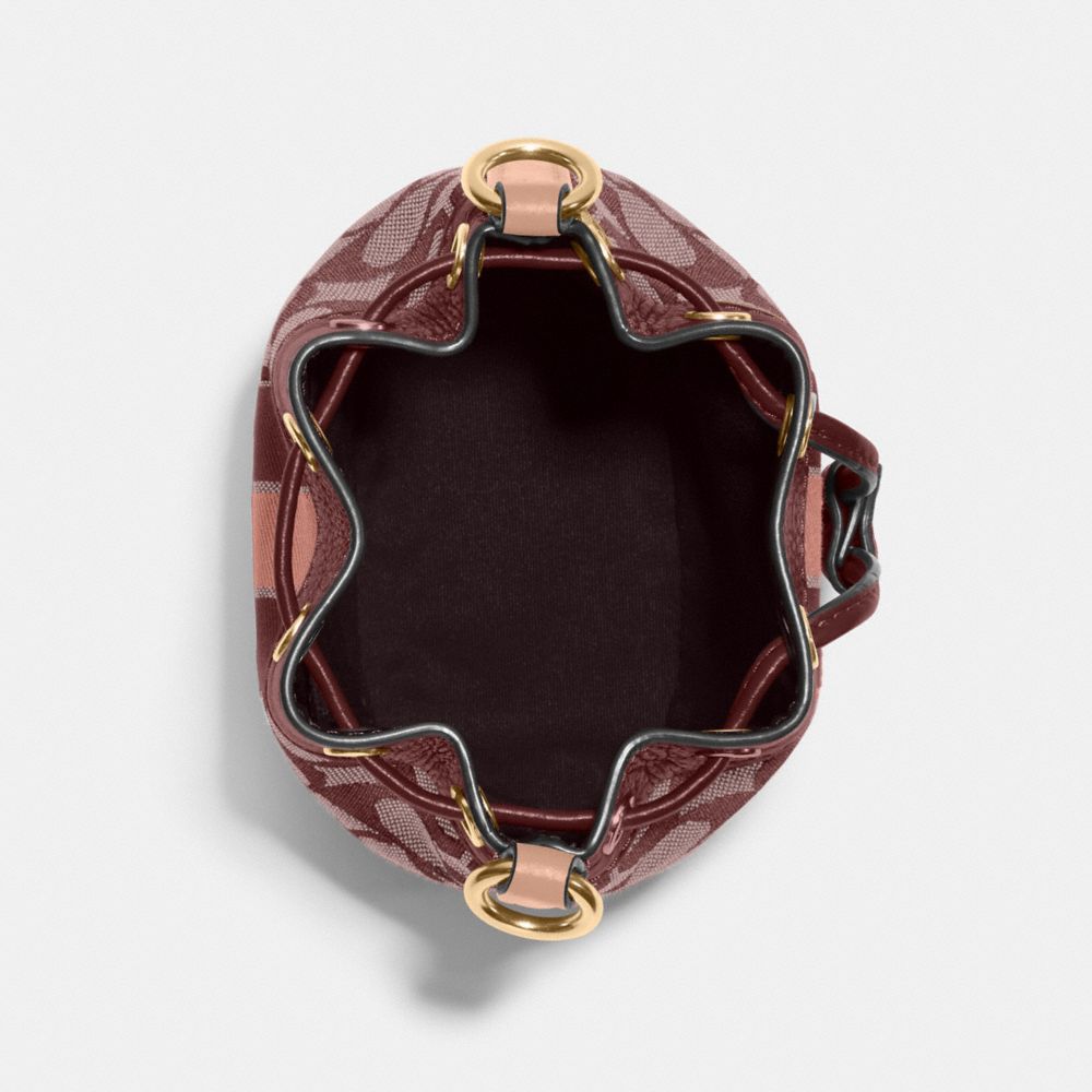 COACH®,Mini Dempsey Bucket Bag In Signature Jacquard With Stripe And Coach Patch,,Inside View,Top View