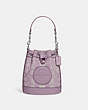 COACH®,MINI DEMPSEY BUCKET BAG IN SIGNATURE JACQUARD WITH STRIPE AND COACH PATCH,Jacquard,Mini,Anniversary,Silver/Soft Lilac,Front View