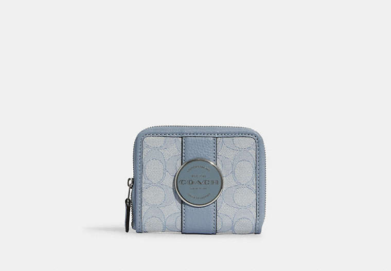 COACH®,LONNIE SMALL ZIP AROUND WALLET IN SIGNATURE JACQUARD,Jacquard,Mini,Silver/Marble Blue,Front View