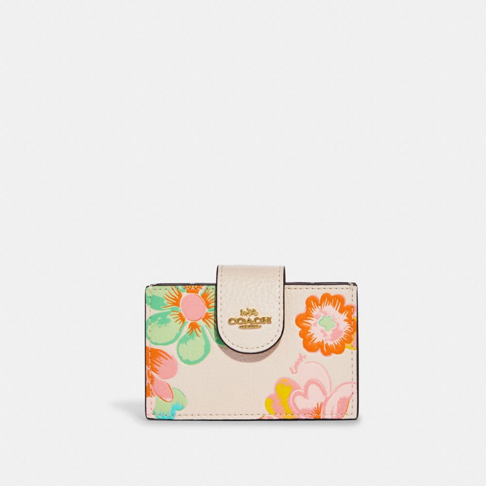 COACH®,ACCORDION CARD CASE WITH DREAMY LAND FLORAL PRINT,Leather,Mini,Gold/Chalk Multi,Front View