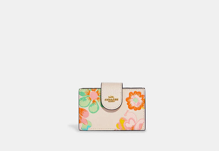 COACH®,ACCORDION CARD CASE WITH DREAMY LAND FLORAL PRINT,Leather,Mini,Gold/Chalk Multi,Front View