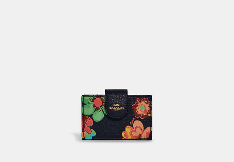 COACH®,ACCORDION CARD CASE WITH DREAMY LAND FLORAL PRINT,Leather,Mini,Gold/Midnight Multi,Front View