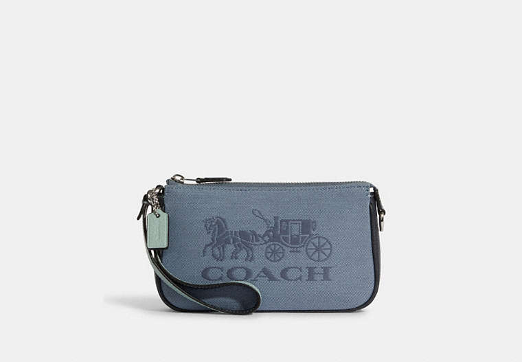 COACH®,NOLITA 19 IN COLORBLOCK WITH HORSE AND CARRIAGE,canvas,Mini,Silver/Marble Blue Multi,Front View