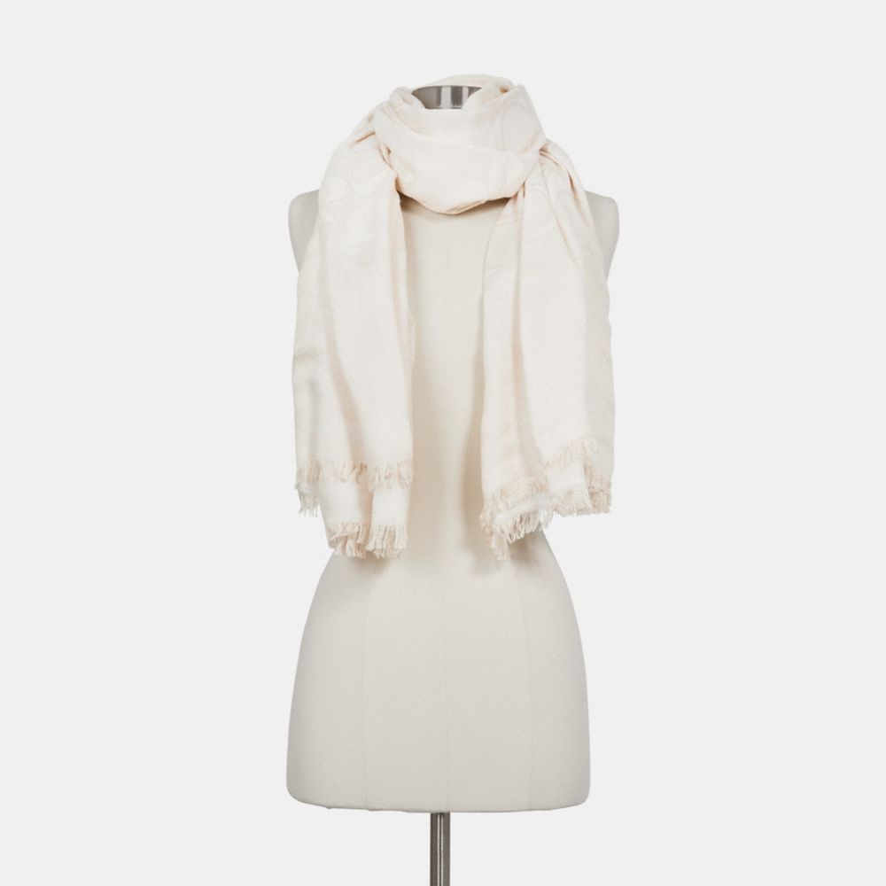COACH®,Signature Shawl,Wool,Wool Blend,Rectangle,Logo,Frayed,Work,Cream,Alternate View