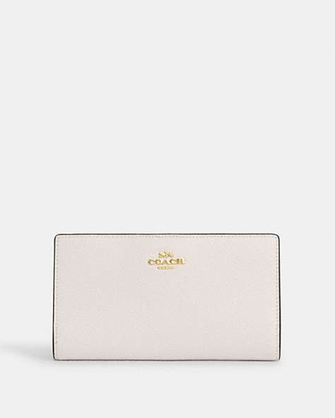 COACH®,SLIM ZIP WALLET,Pebbled Leather,Gold/Chalk,Front View
