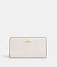 COACH®,SLIM ZIP WALLET,Pebbled Leather,Gold/Chalk,Front View
