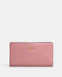 COACH®,SLIM ZIP WALLET,Pebbled Leather,Gold/Pink,Front View