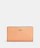 COACH®,SLIM ZIP WALLET,Pebbled Leather,Gold/Faded Blush,Front View