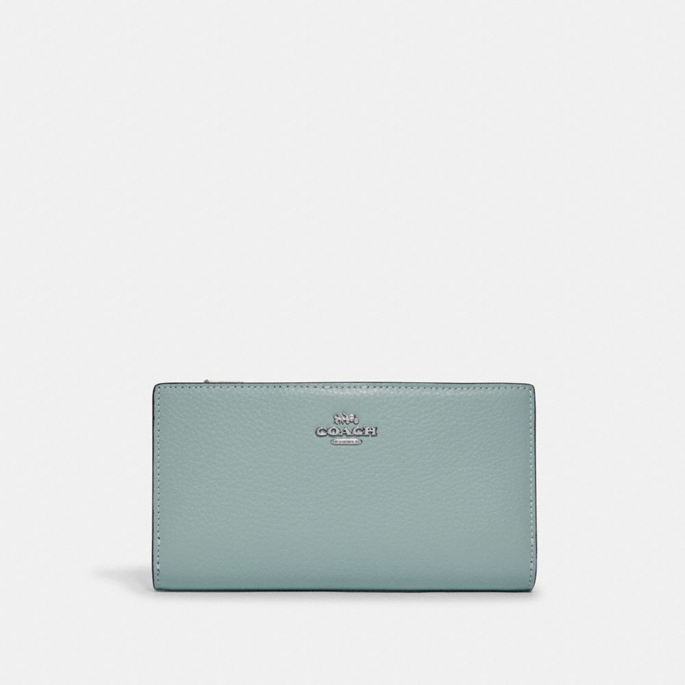 COACH®,スリム ジップ ウォレット,長財布,ｼﾙﾊﾞｰ/ﾗｲﾄ ﾃｨｰﾙ