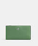 COACH®,SLIM ZIP WALLET,Pebbled Leather,Silver/Soft Green,Front View