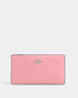 COACH®,SLIM ZIP WALLET,Pebbled Leather,Silver/Flower Pink,Front View