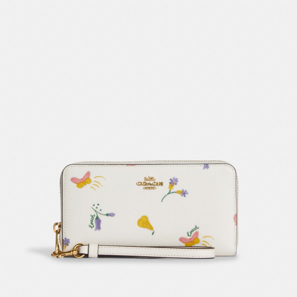 COACH®,LONG ZIP AROUND WALLET WITH DREAMY VEGGIE PRINT,Gold/Chalk Multi,Front View