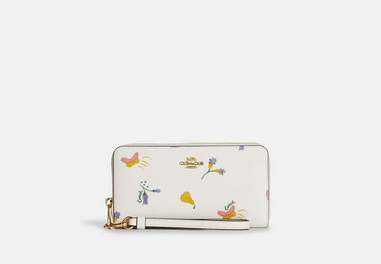 COACH®,LONG ZIP AROUND WALLET WITH DREAMY VEGGIE PRINT,Gold/Chalk Multi,Front View