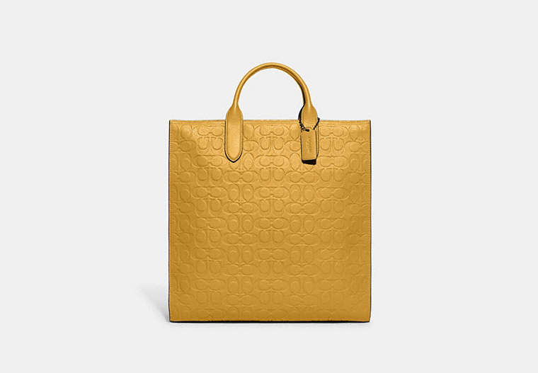 COACH®,GOTHAM TALL TOTE IN SIGNATURE LEATHER,Polished Pebble Leather,X-Large,Yellow Gold,Front View