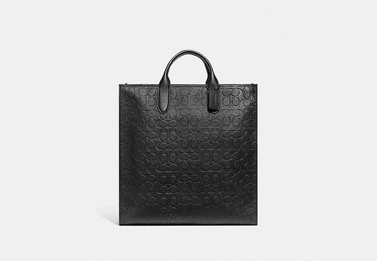 COACH®,GOTHAM TALL TOTE IN SIGNATURE LEATHER,Polished Pebble Leather,X-Large,Black Copper/Black,Front View