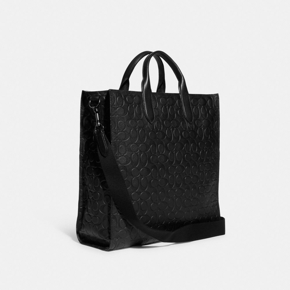 COACH®,GRAND CABAS GOTHAM EN CUIR SIGNATURE,Cuir maroquiné poli,Cuivre noir/Noir,Angle View