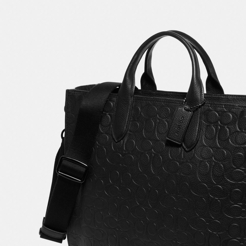 COACH®,GRAND CABAS GOTHAM EN CUIR SIGNATURE,Cuir maroquiné poli,Cuivre noir/Noir,Closer View