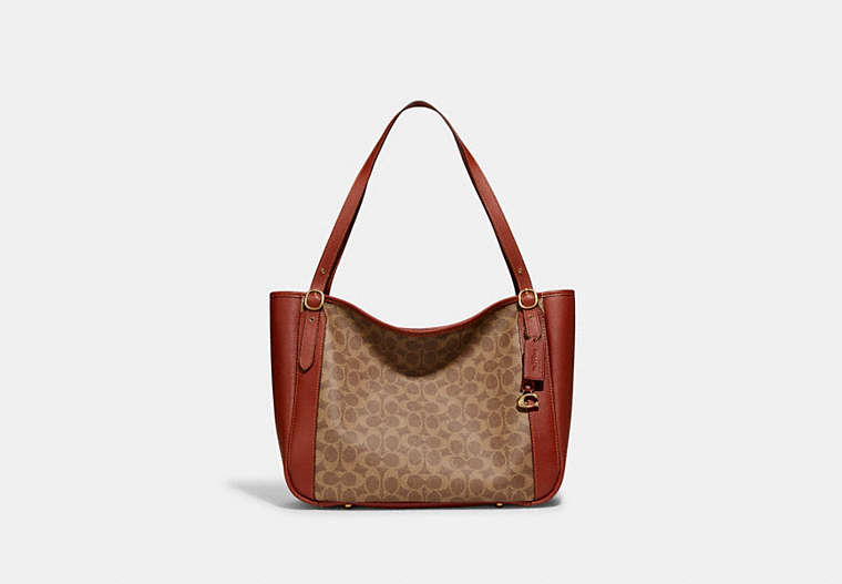 COACH®,ALANA TOTE IN SIGNATURE CANVAS,Signature Coated Canvas,X-Large,Brass/Tan/Rust,Front View